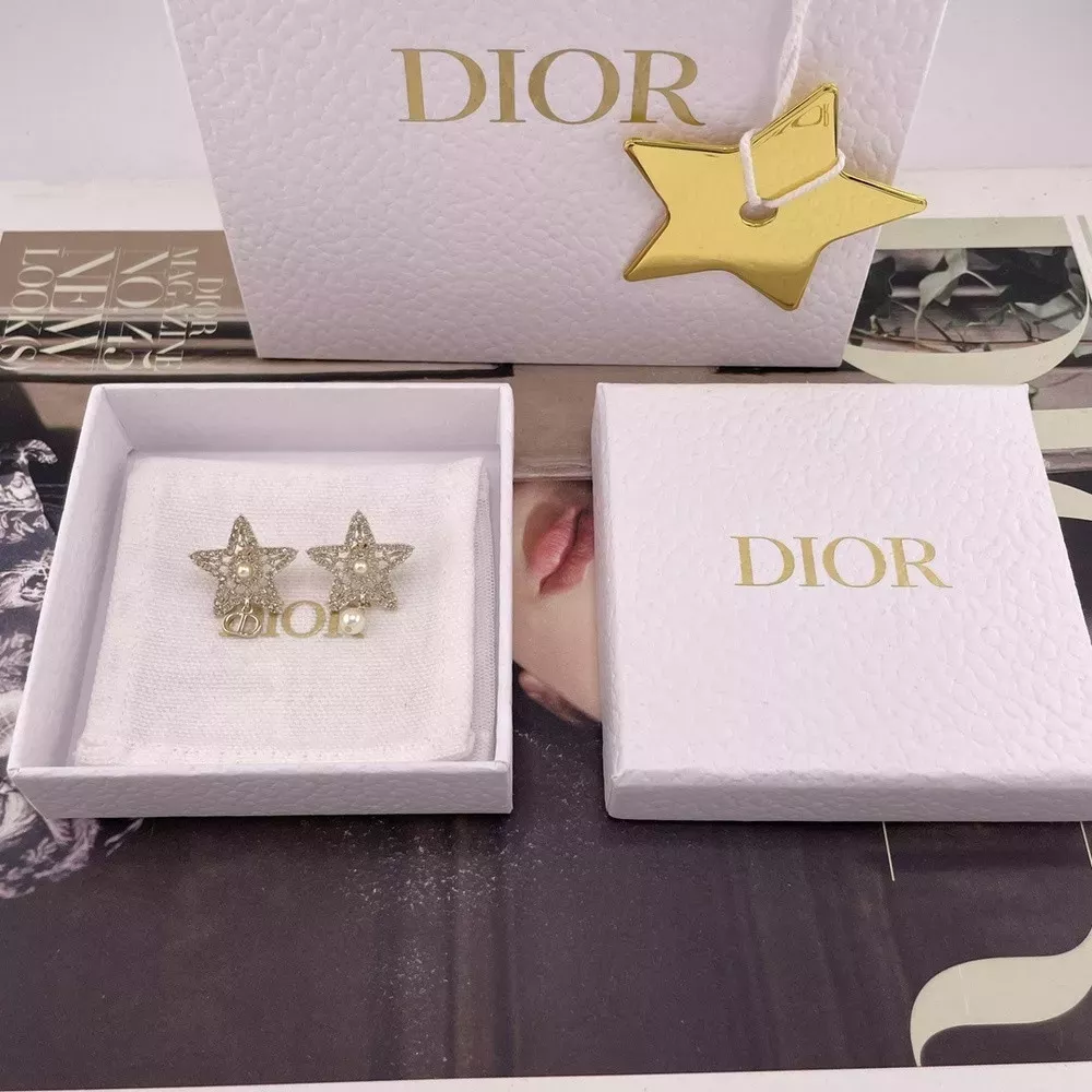 디올 CD 별 펄 드롭 이어링