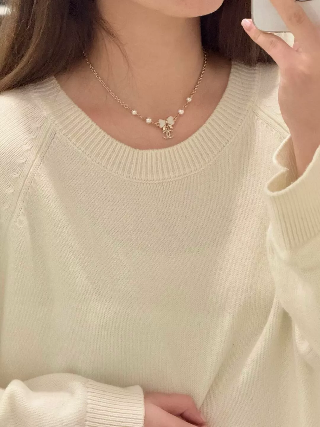 샤넬 진주 리본 장식 체인 네크리스 상세 이미지 18