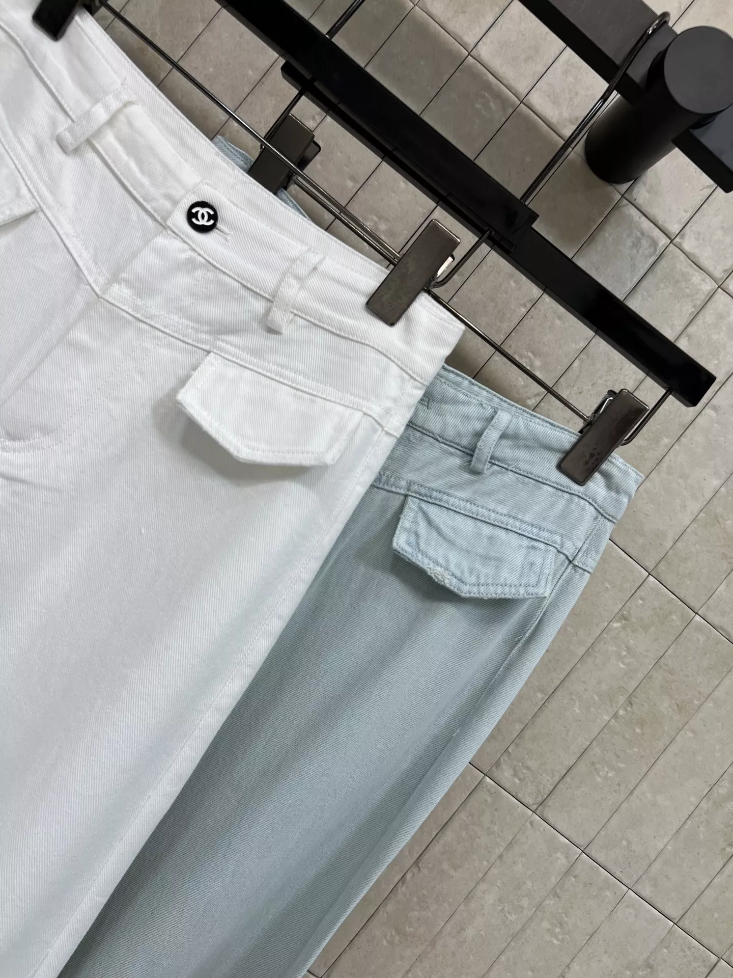 샤넬 큐빅 장식 와이드 데님 팬츠 상세 이미지 6