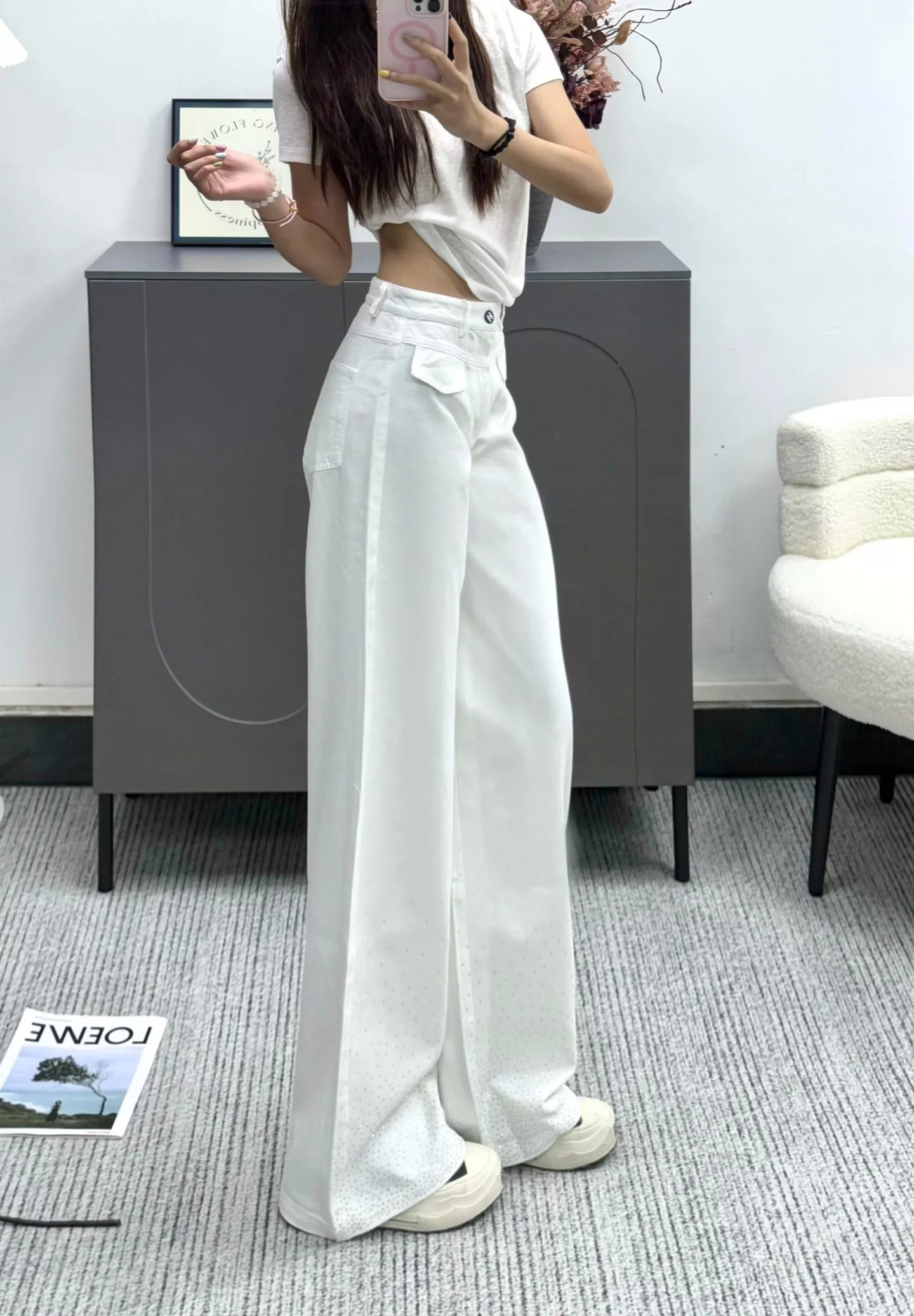 샤넬 큐빅 장식 와이드 데님 팬츠 상세 이미지 11