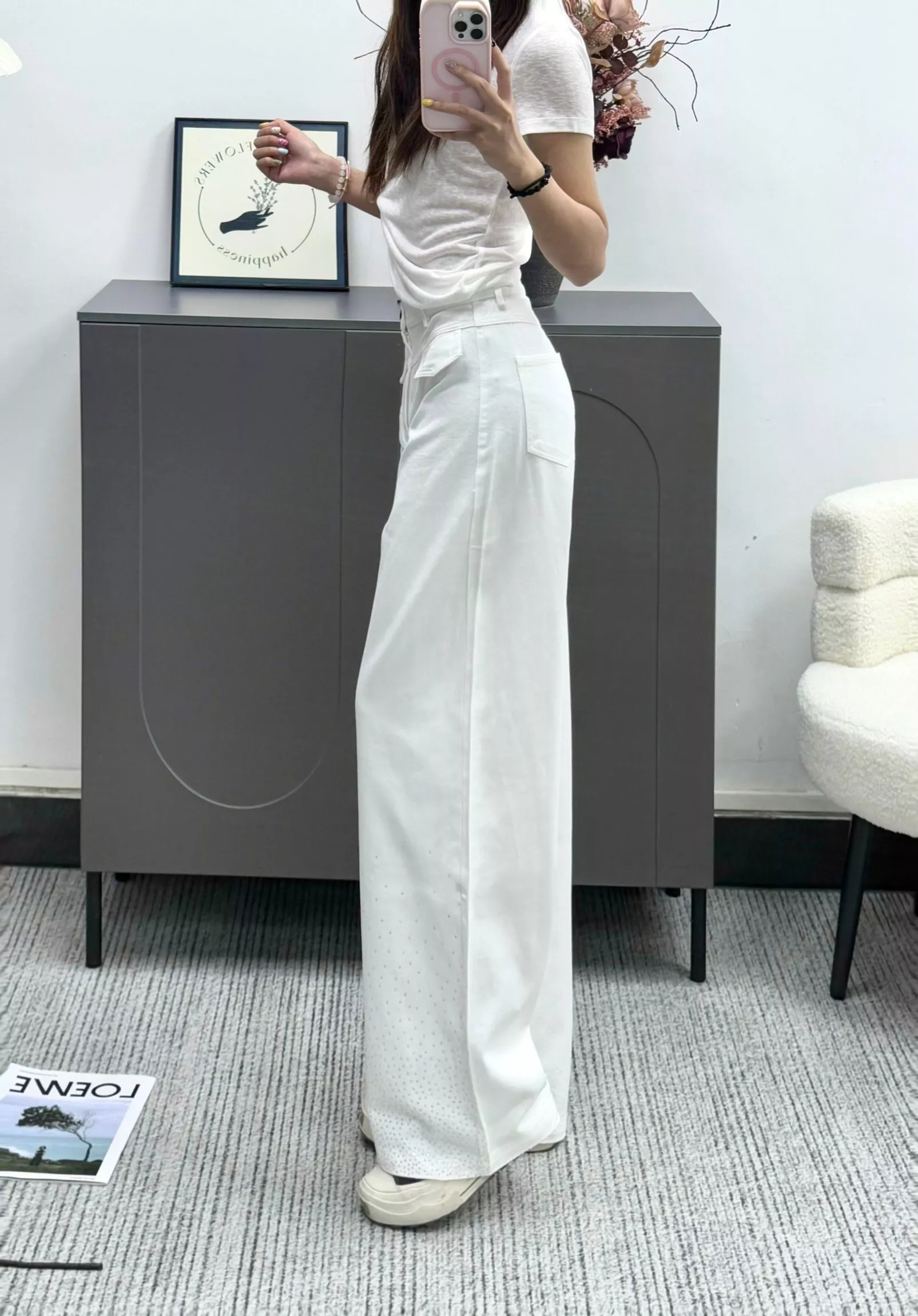 샤넬 큐빅 장식 와이드 데님 팬츠 상세 이미지 13