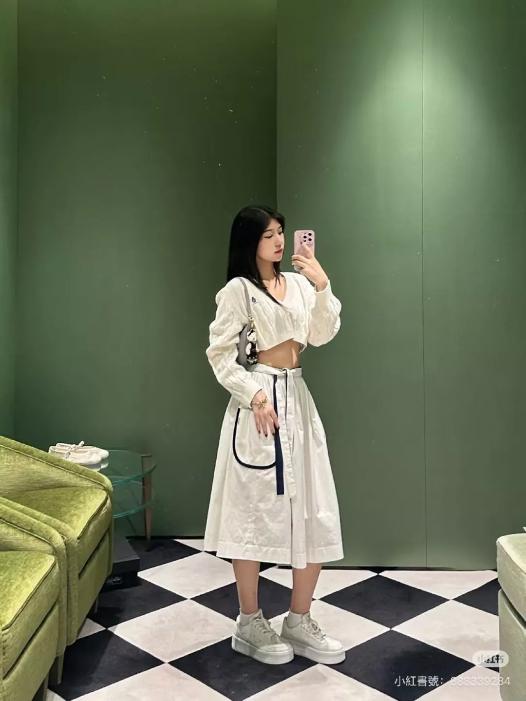 프라다 화이트 블루 배색 코튼 스커트 상세 이미지 28