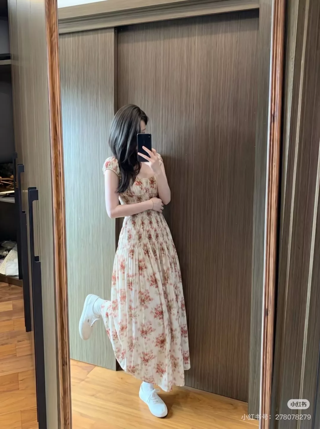 노브랜드 빈티지 레드 플라워 코튼 드레스 상세 이미지 19