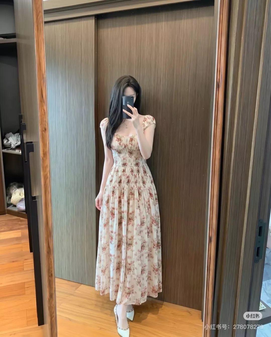 노브랜드 빈티지 레드 플라워 코튼 드레스 상세 이미지 17