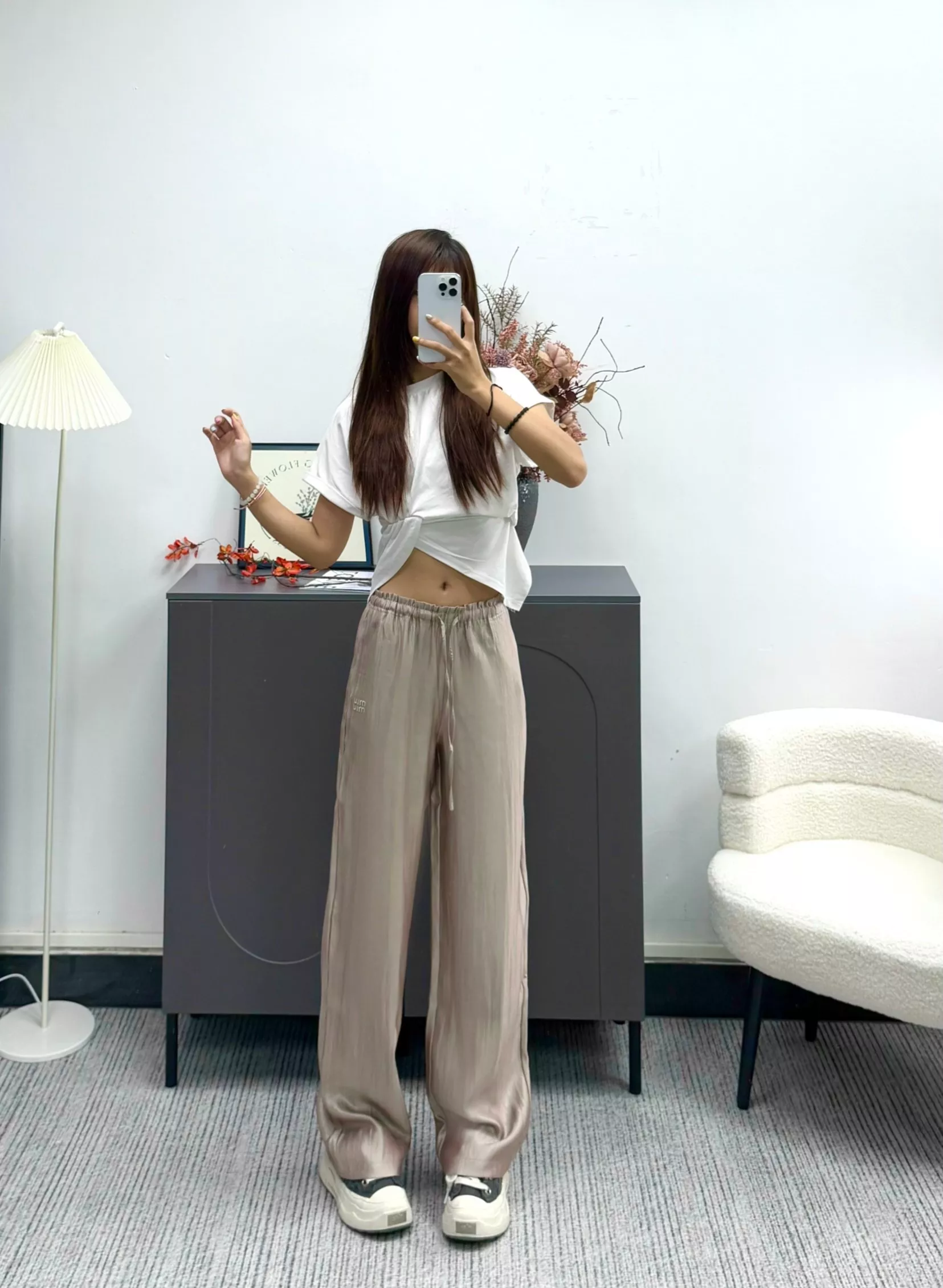 미우미우 드로스트링 와이드 밴딩 팬츠 상세 이미지 19