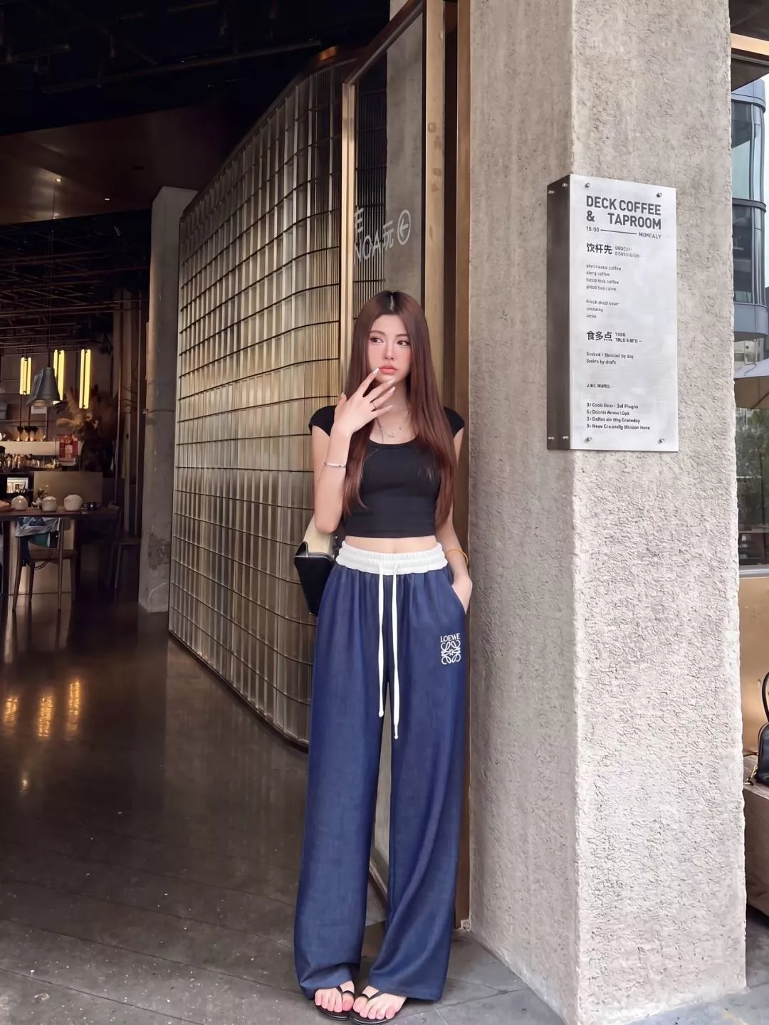 로에베 배색 허리밴드 와이드 팬츠 상세 이미지 13