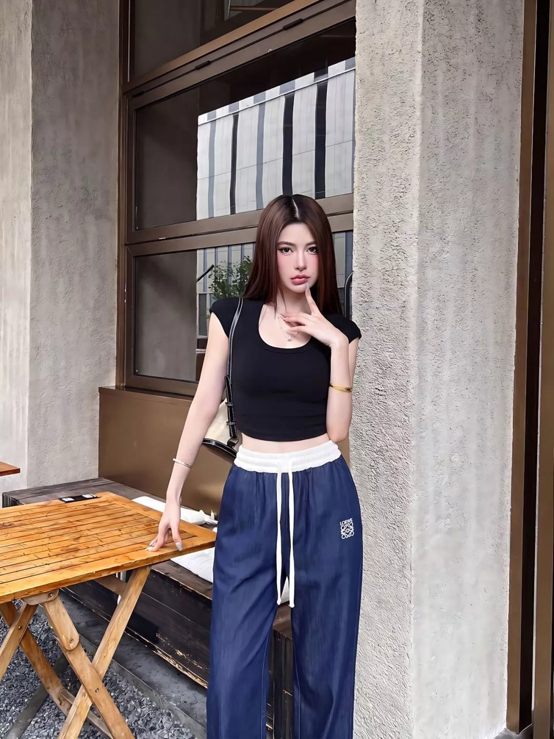 로에베 배색 허리밴드 와이드 팬츠 상세 이미지 15