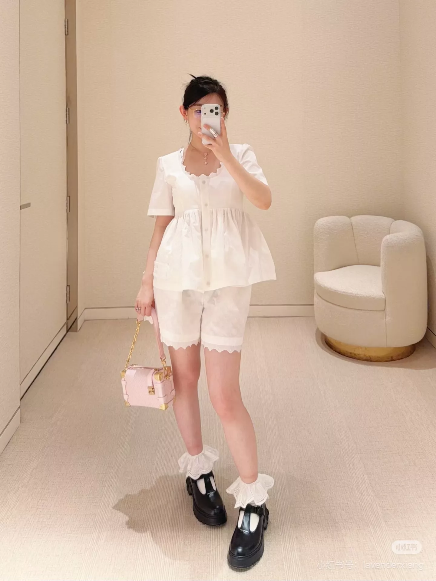루이비통 화이트 자카드 밴딩 스커트 상세 이미지 14