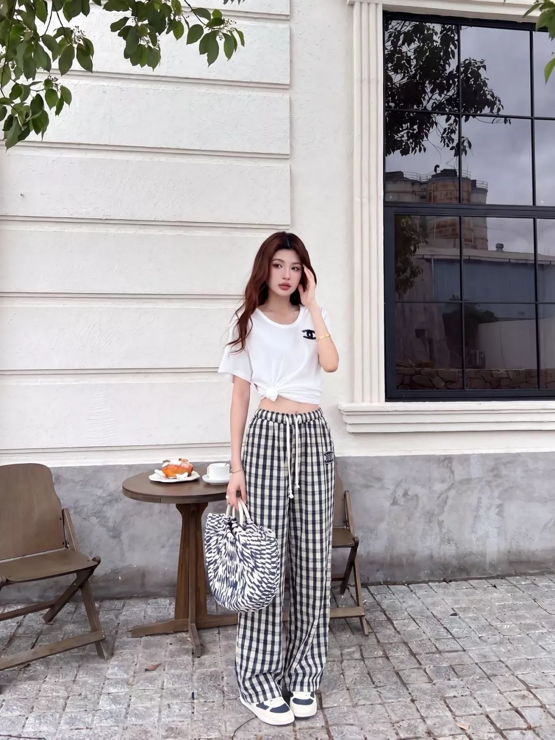 샤넬 체크 린넨 와이드 팬츠 상세 이미지 12