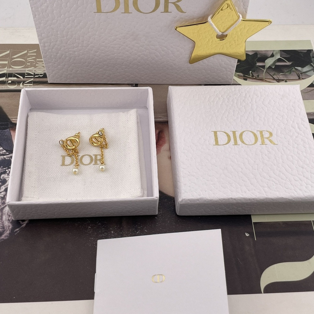 디올 CD 진주 드롭 이어 액세서리