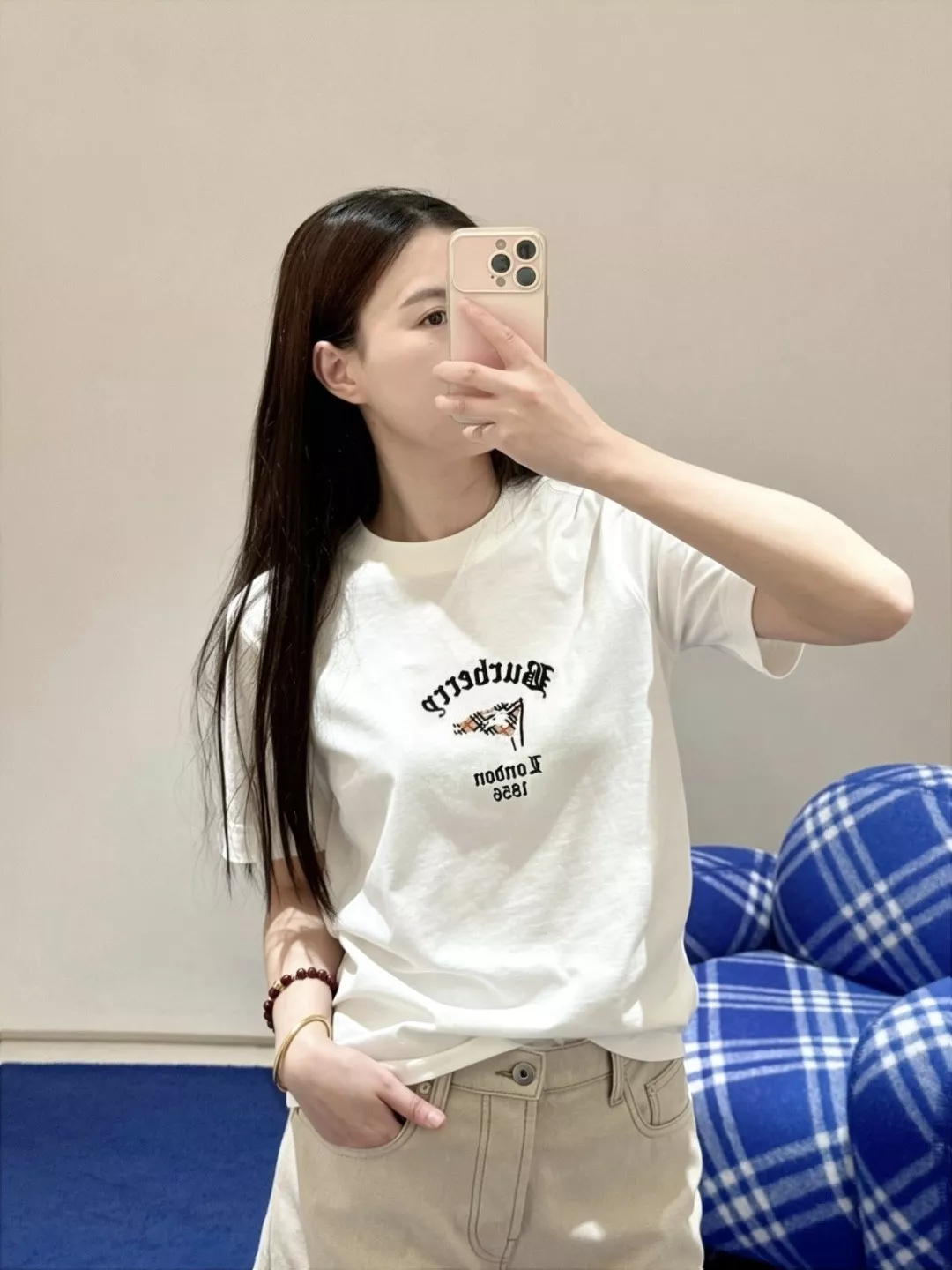 버버리 플래그 자수 라운드 코튼 탑 상세 이미지 11