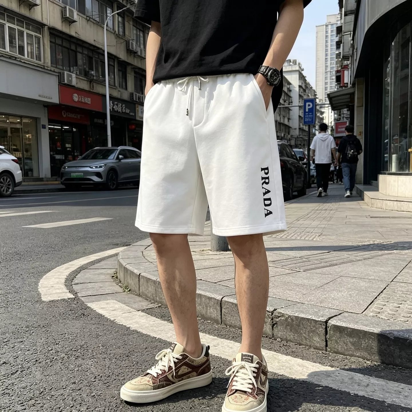 프라다 자수 레터링 로고 쇼츠 상세 이미지 11