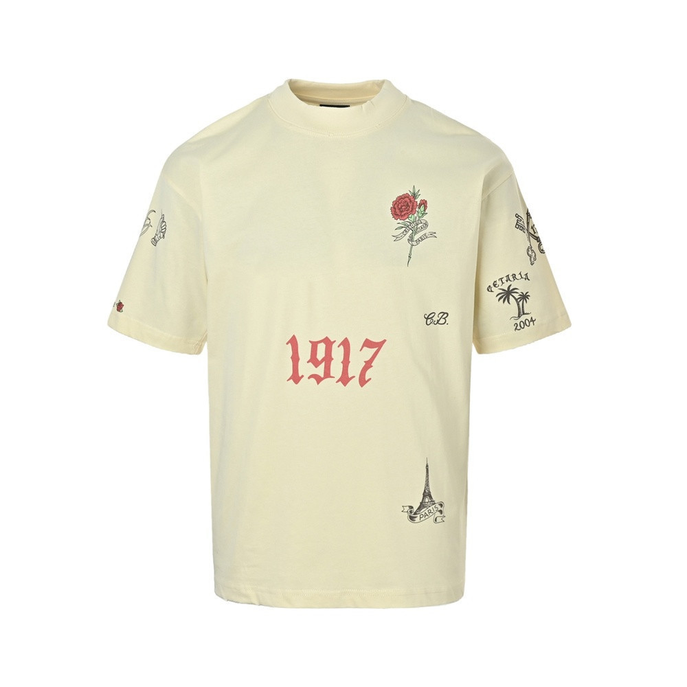 발렌시아가 1917 로즈 프린트 오버핏 반팔 상의