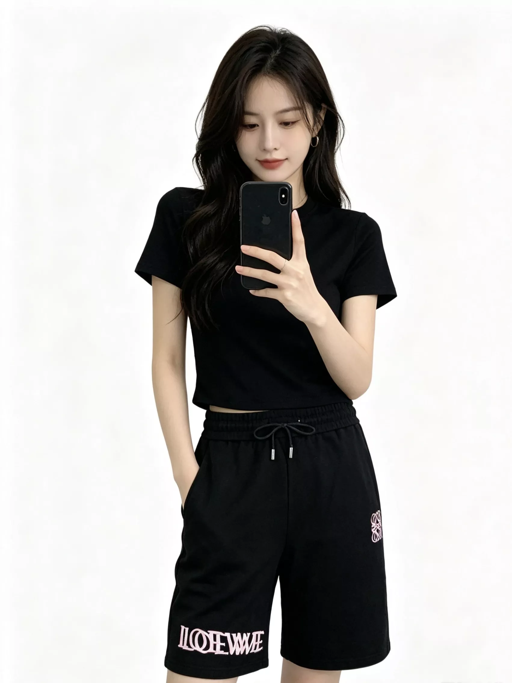 로에베 중첩 로고 자수 쇼츠 상세 이미지 12