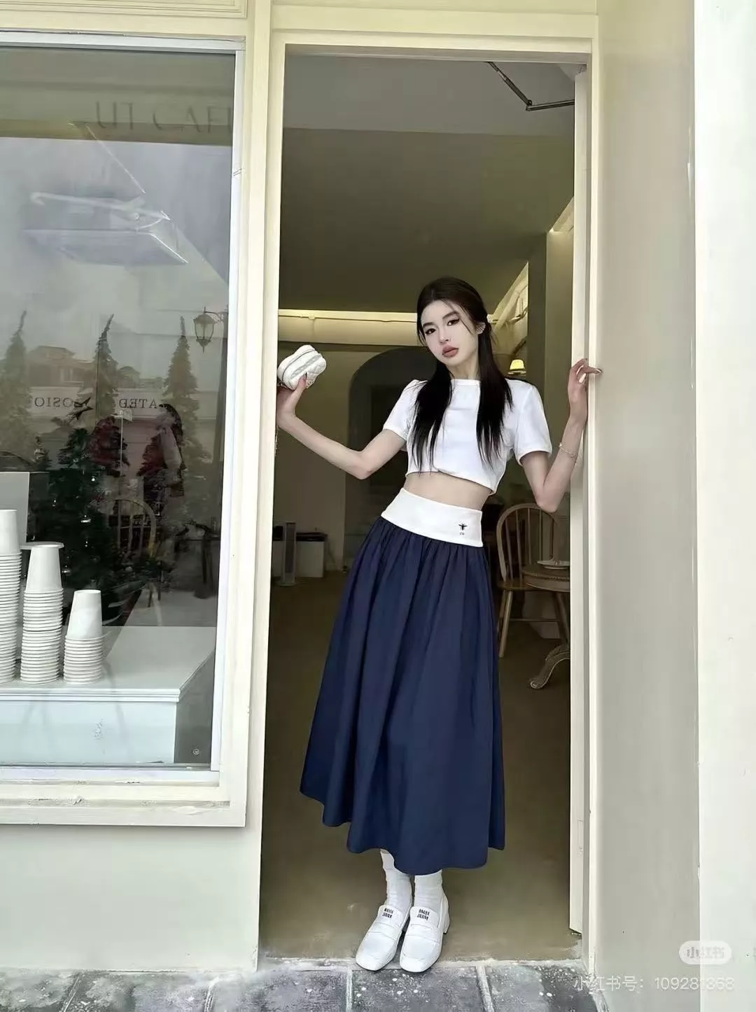 랄프로렌 배색 허리밴드 플레어 스커트 상세 이미지 17