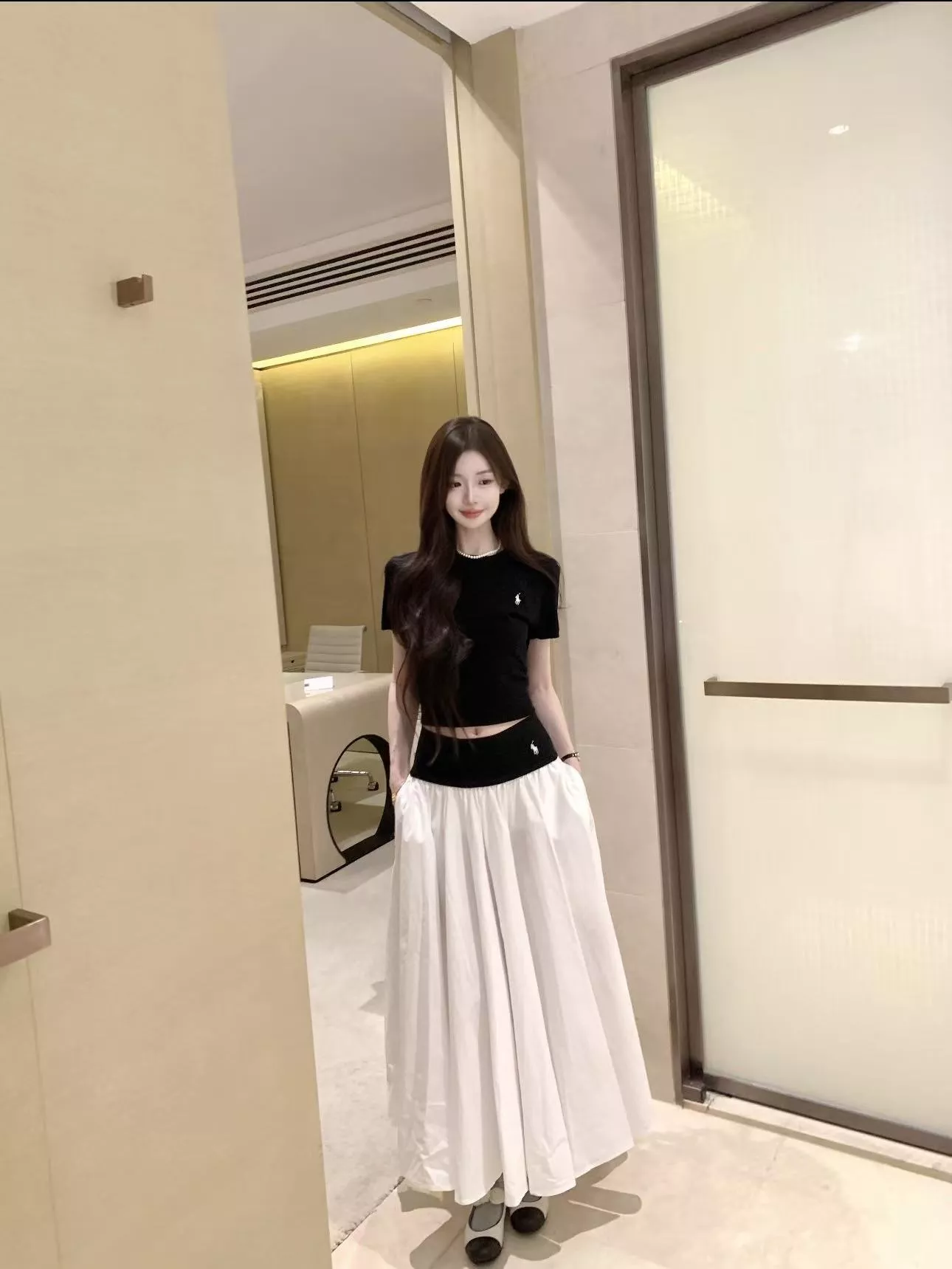 랄프로렌 배색 밴딩 플레어 스커트 상세 이미지 13
