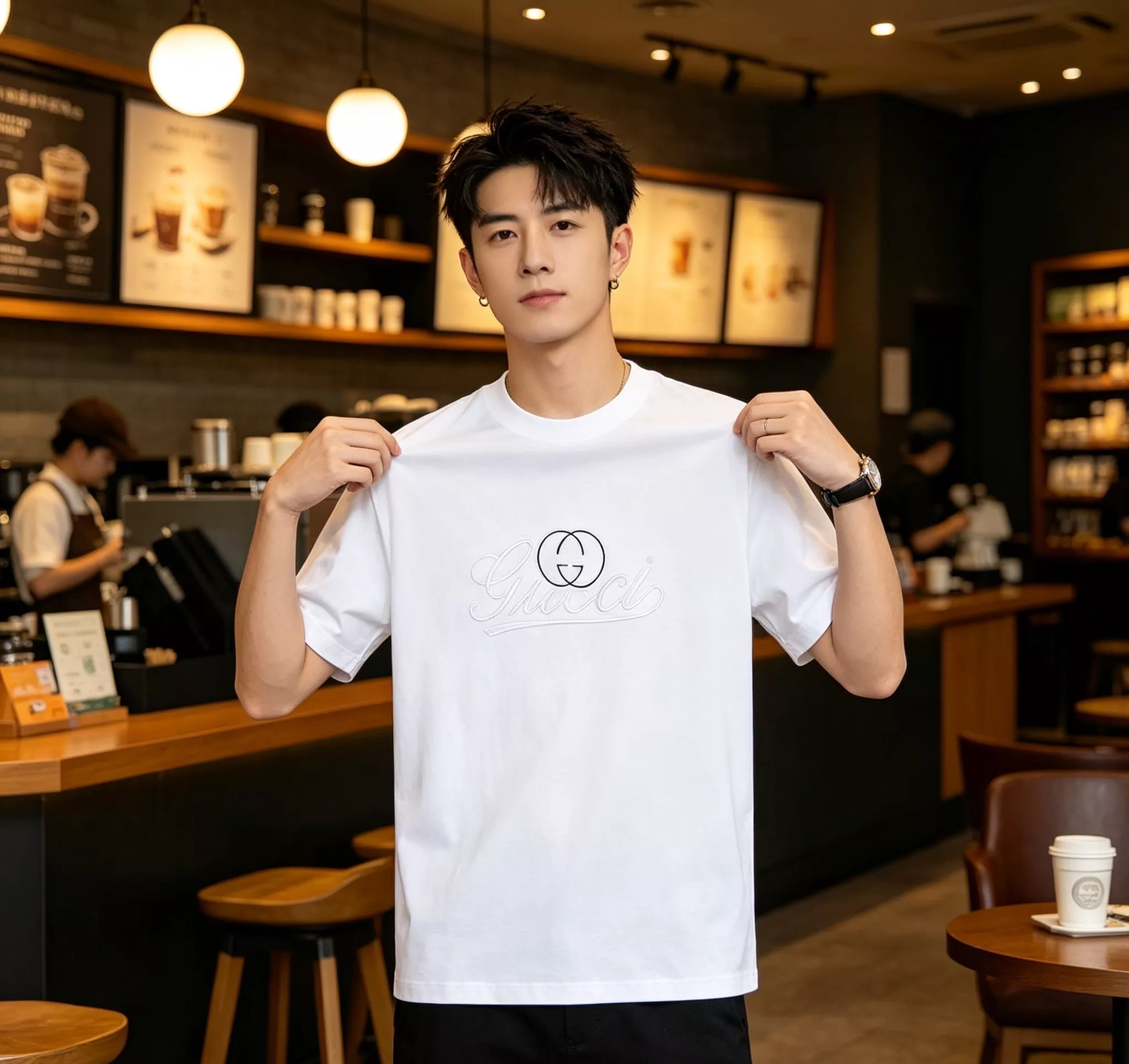 구찌 더블지 블루 라인 자수 반팔 탑 상세 이미지 15