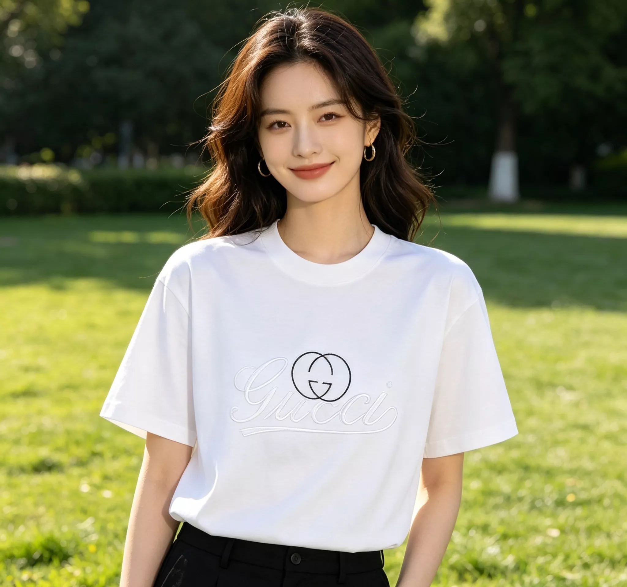 구찌 더블지 블루 라인 자수 반팔 탑 상세 이미지 11