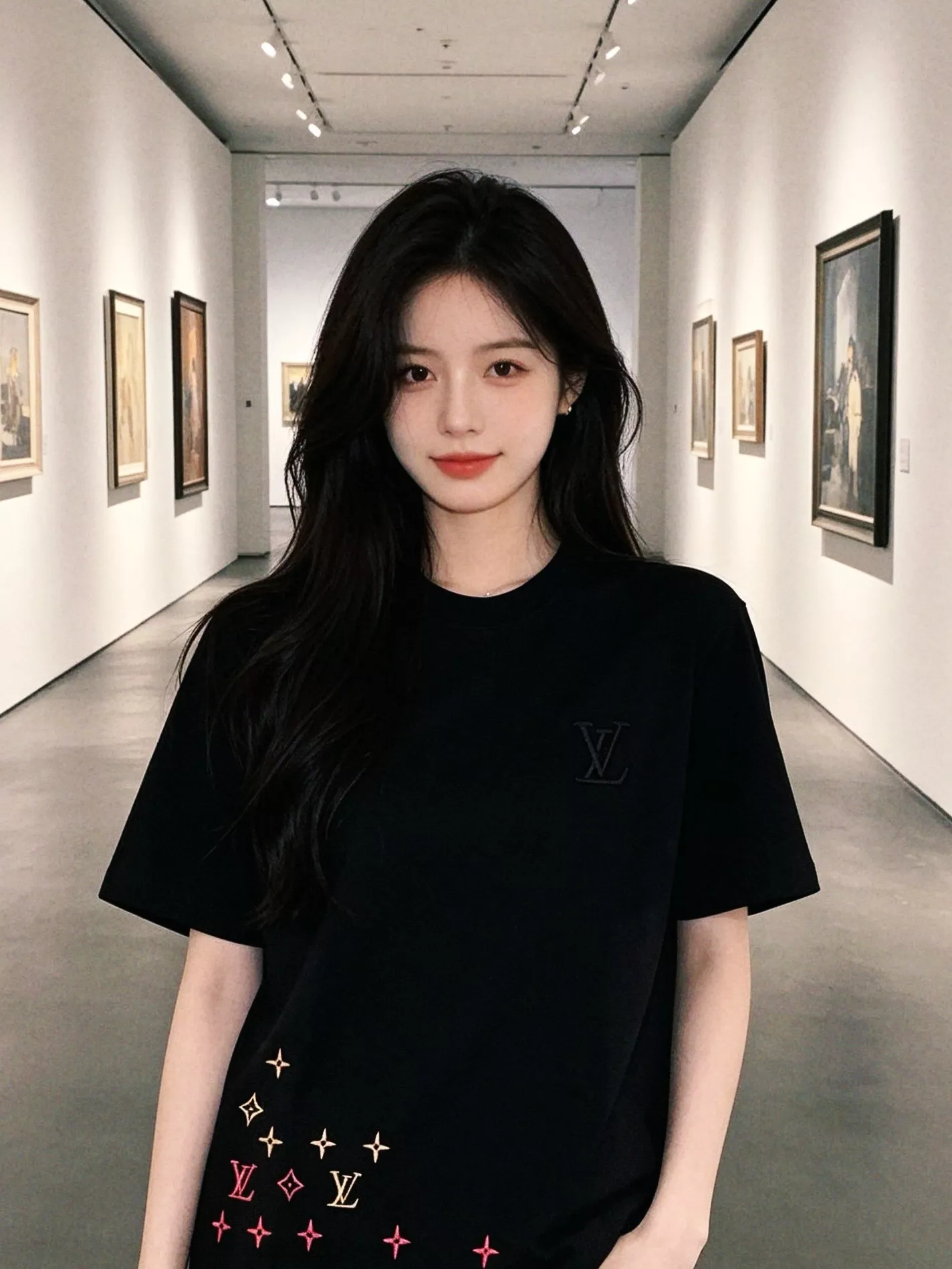 루이비통 밑단 플라워 자수 포인트 라운드 반팔 상의 상세 이미지 15