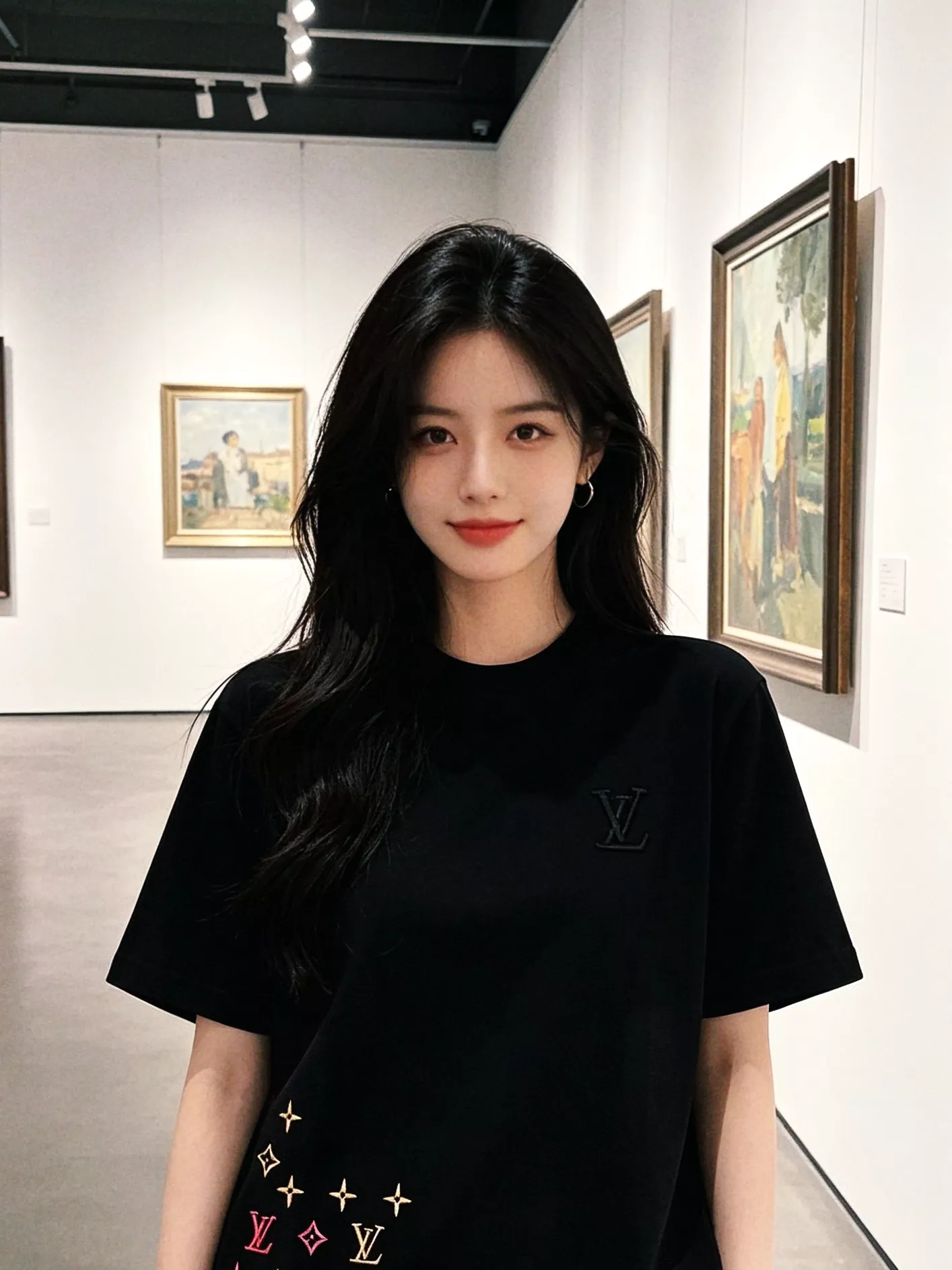 루이비통 밑단 플라워 자수 포인트 라운드 반팔 상의 상세 이미지 13
