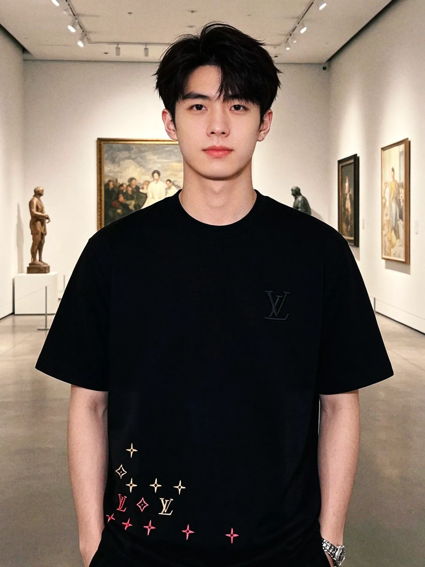 루이비통 밑단 플라워 자수 포인트 라운드 반팔 상의 상세 이미지 12
