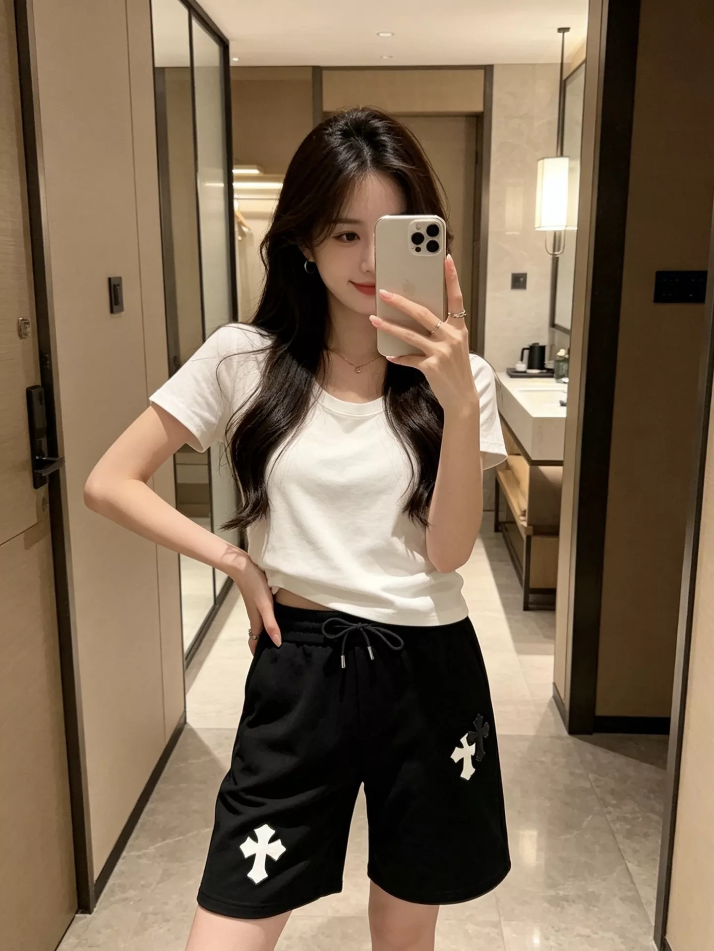크롬하츠 십자가 자수 포인트 쇼츠 상세 이미지 13