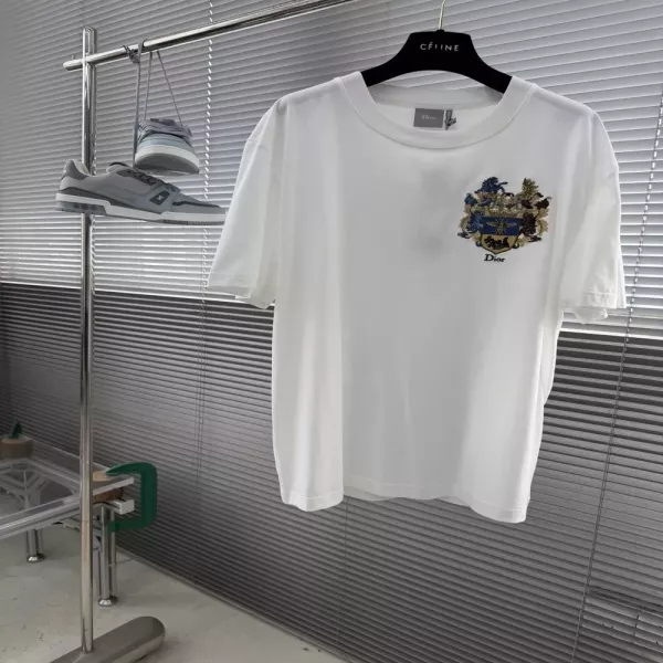 디올 자수 포인트 코튼 하프슬리브 탑