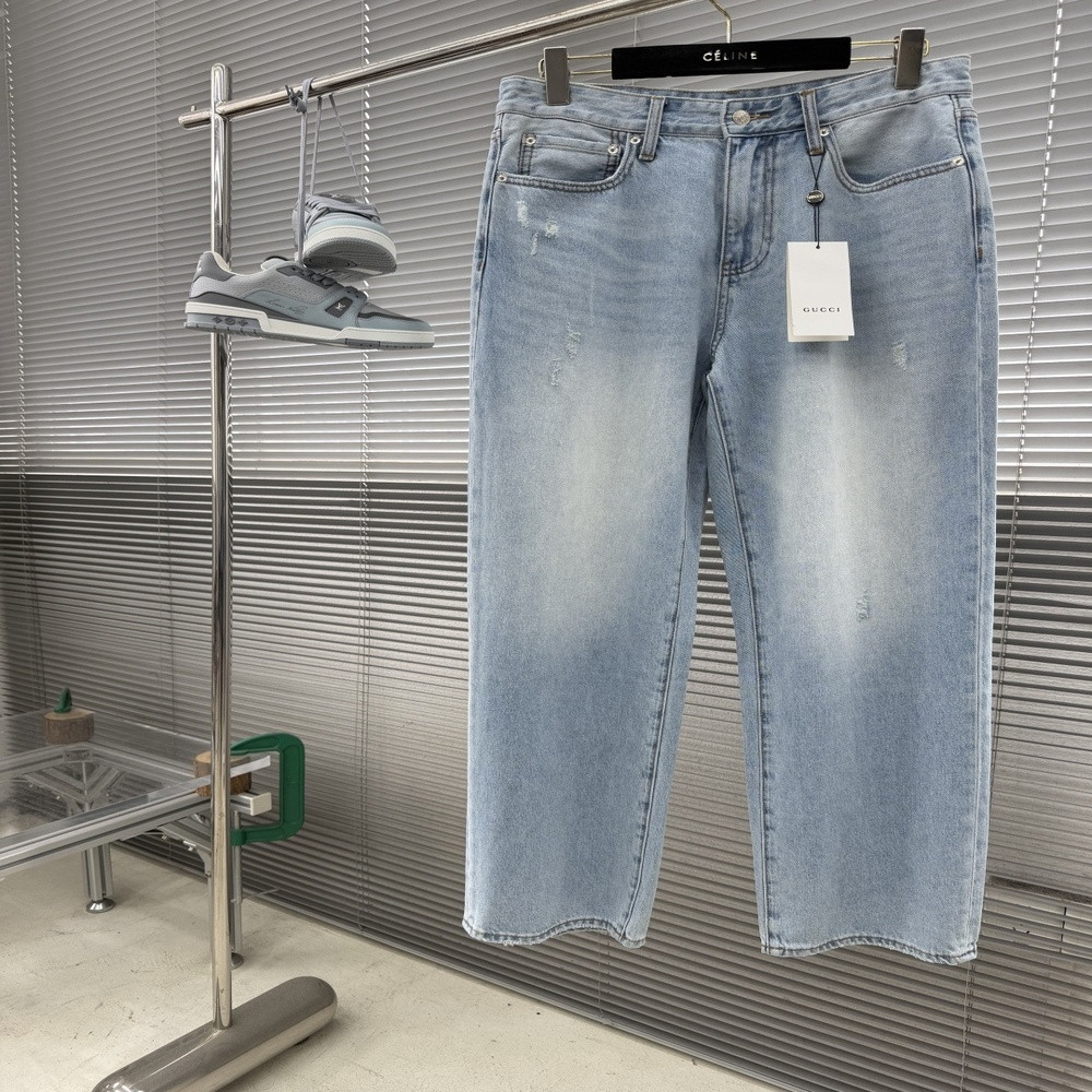 구찌 워시드 와이드 데님 바지