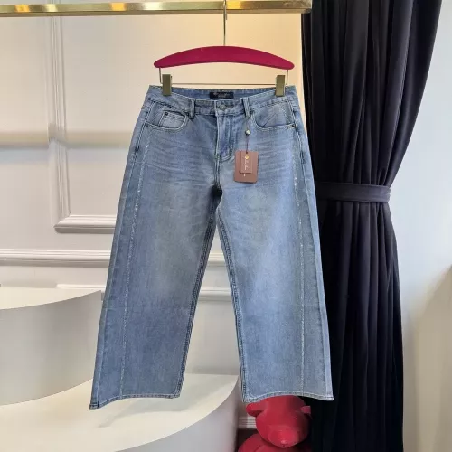로로피아나 측면 핫픽스 장식 와이드 데님 팬츠
