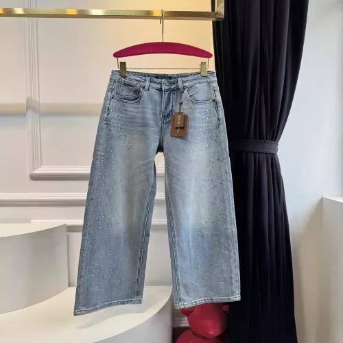로로피아나 연청 워싱 핫픽스 와이드 진