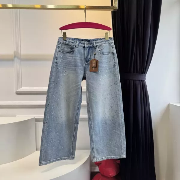 로로피아나 연청 워싱 핫픽스 와이드 진
