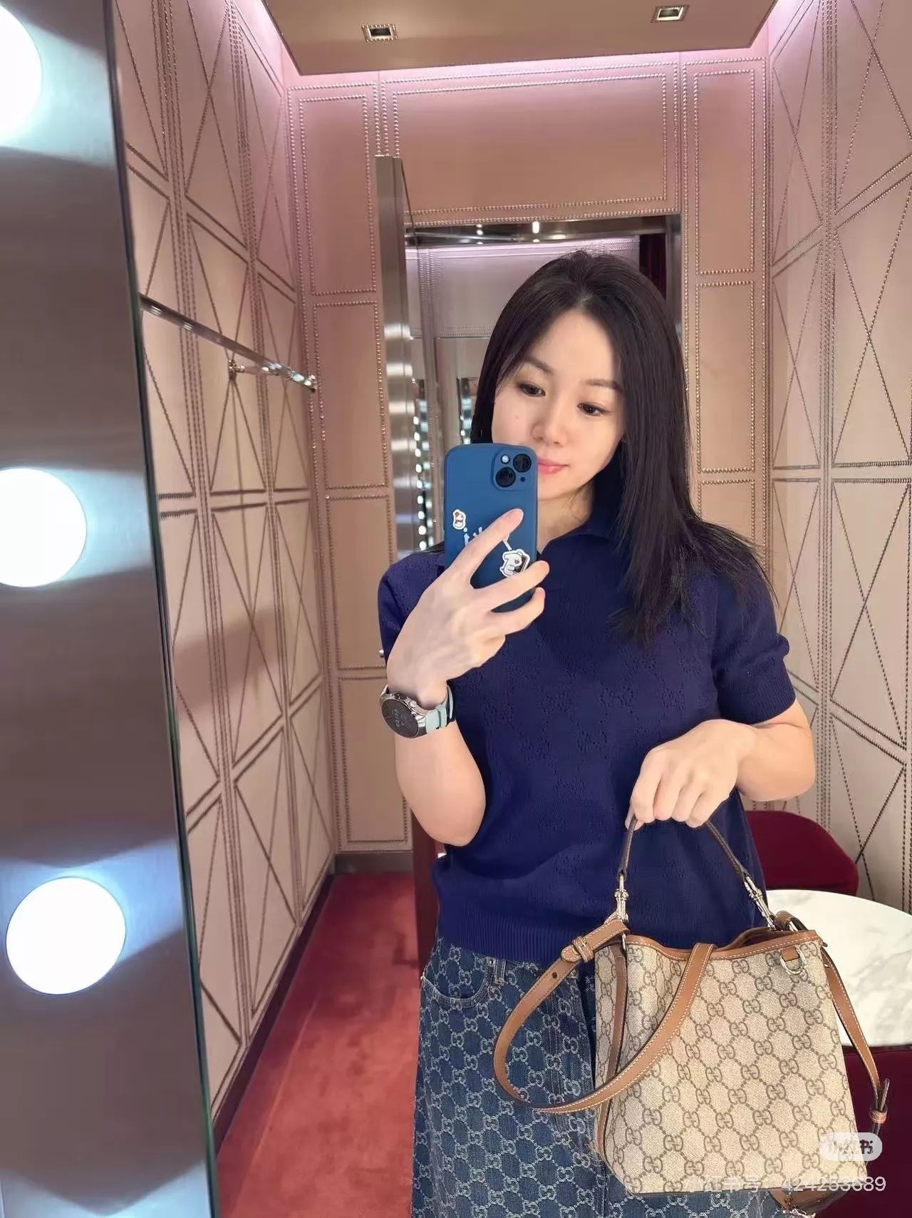 구찌 GG 오픈카라 반팔 니트 탑 상세 이미지 17
