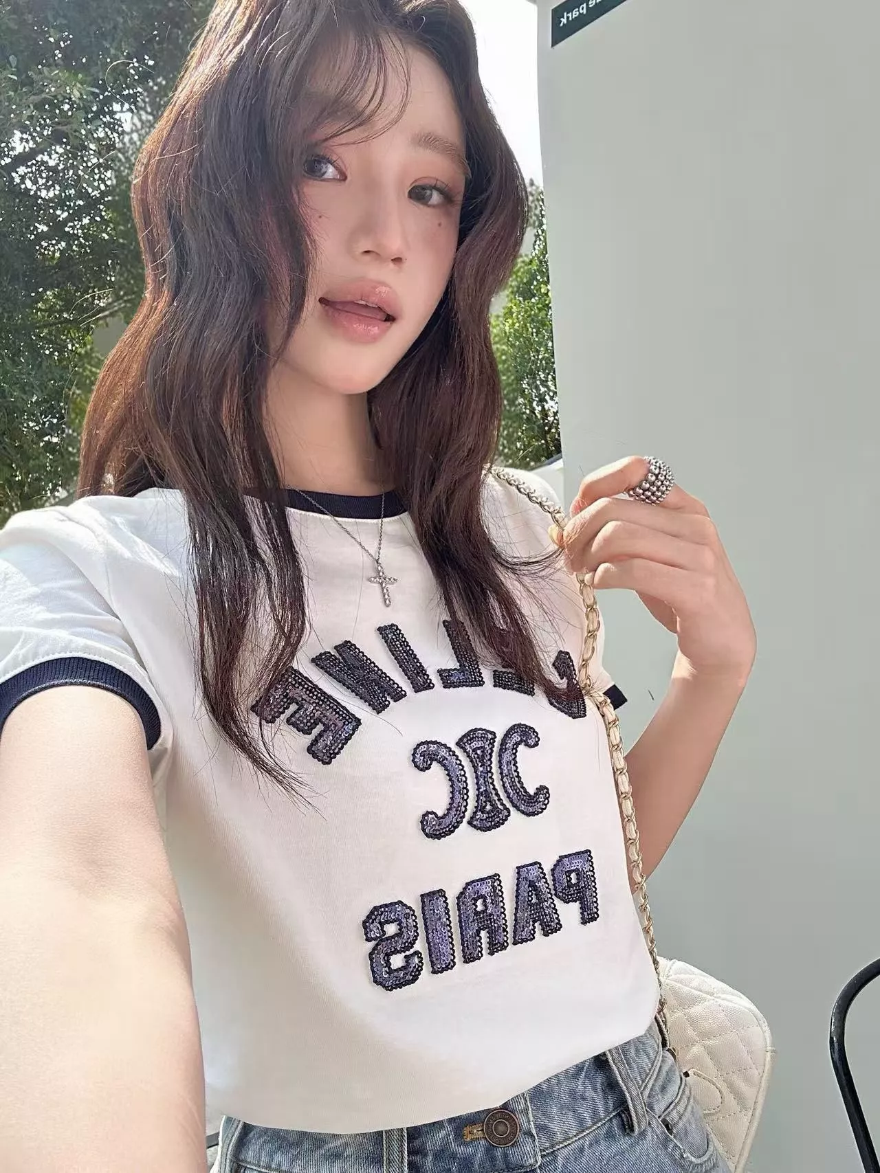 셀린느 스팽글 로고 포인트 반팔 상의 상세 이미지 25