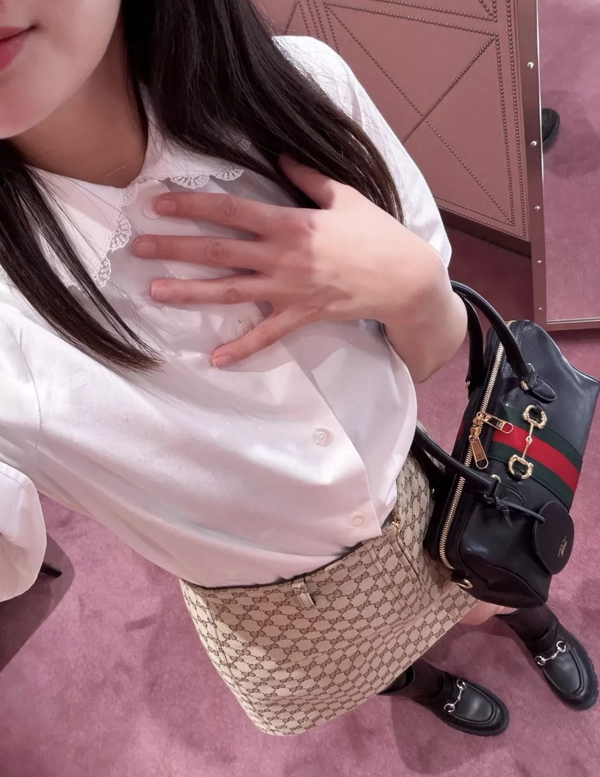 구찌 도트 자수 자카드 빅카라 화이트 셔츠 상세 이미지 47
