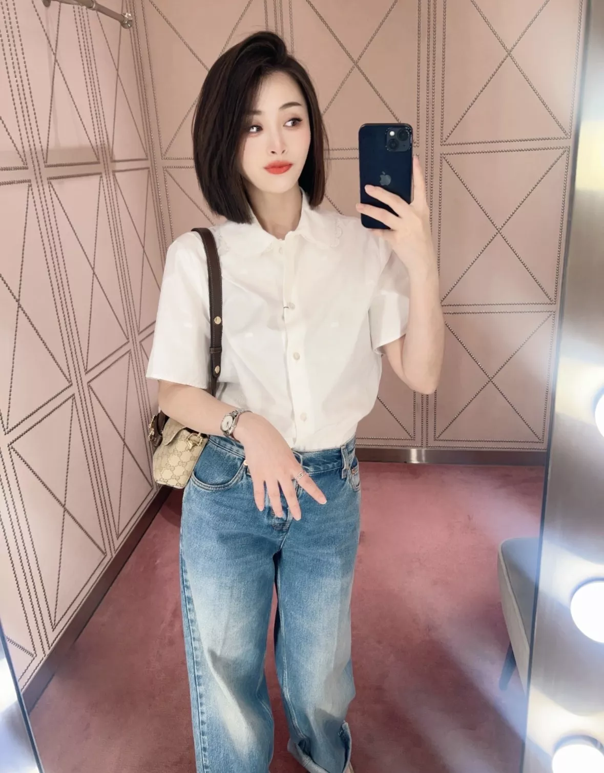 구찌 도트 자수 자카드 빅카라 화이트 셔츠 상세 이미지 43