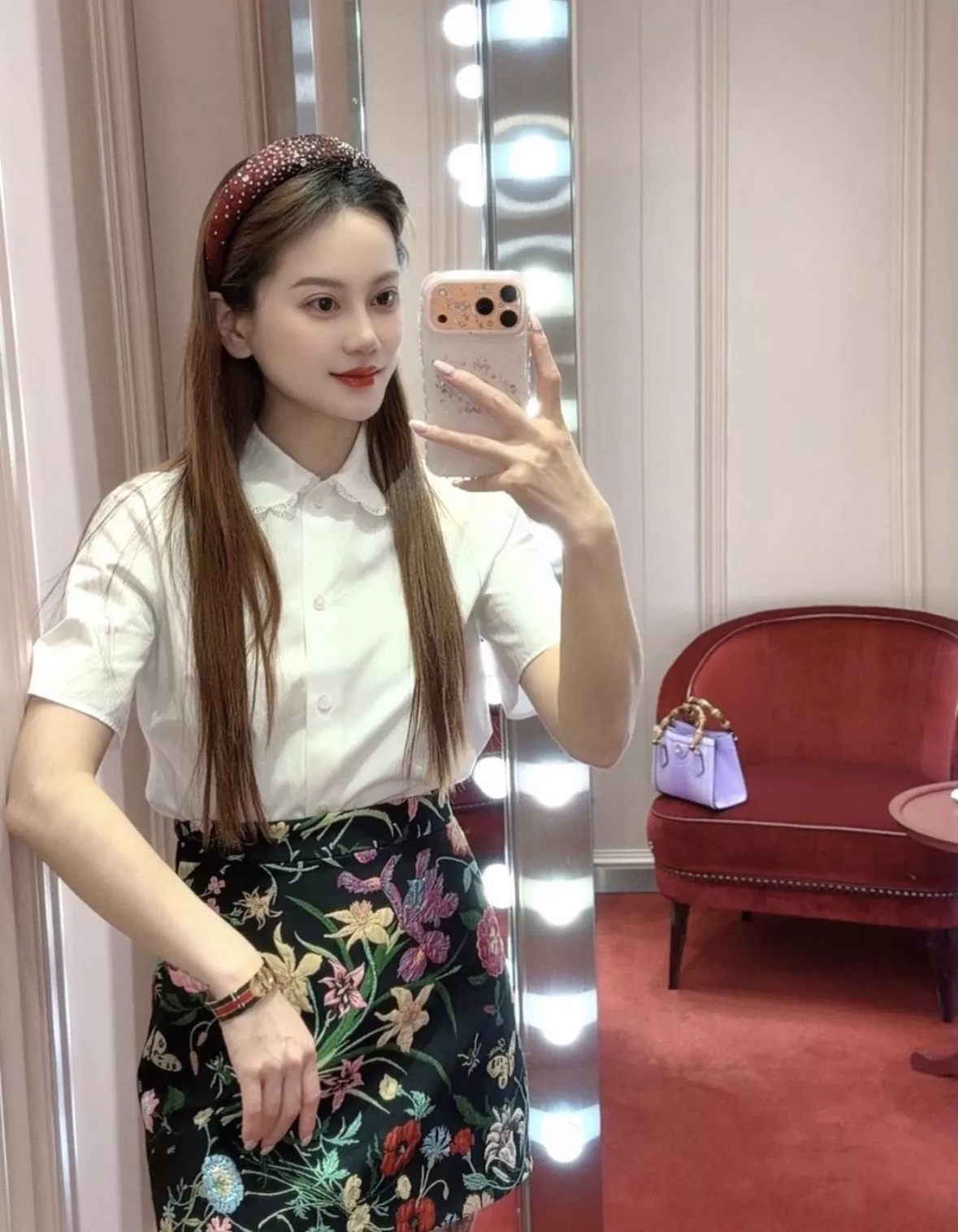 구찌 도트 자수 자카드 빅카라 화이트 셔츠 상세 이미지 49
