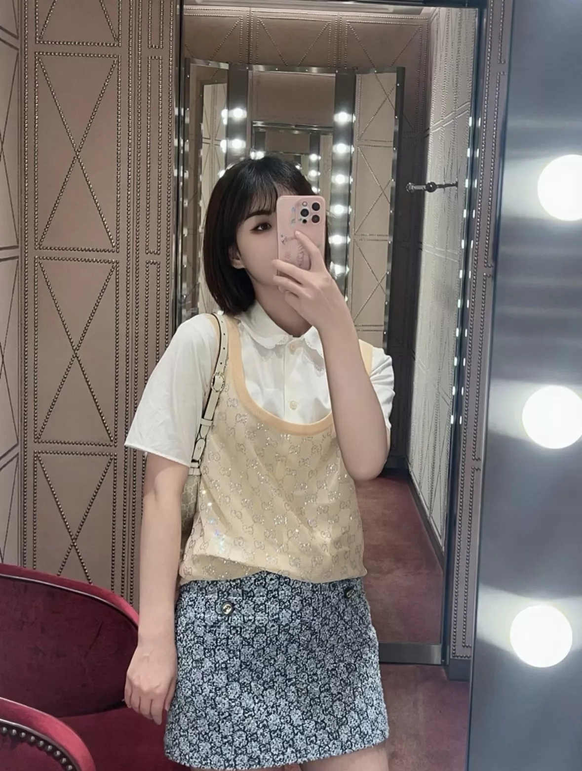 구찌 도트 자수 자카드 빅카라 화이트 셔츠 상세 이미지 50