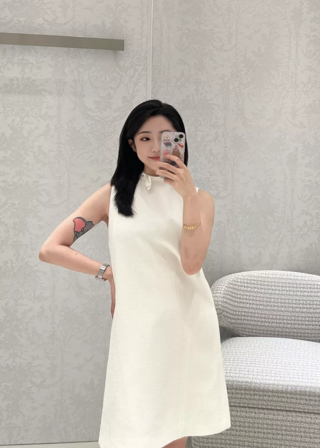 디올 리본 장식 민소매 에이라인 드레스 상세 이미지 11