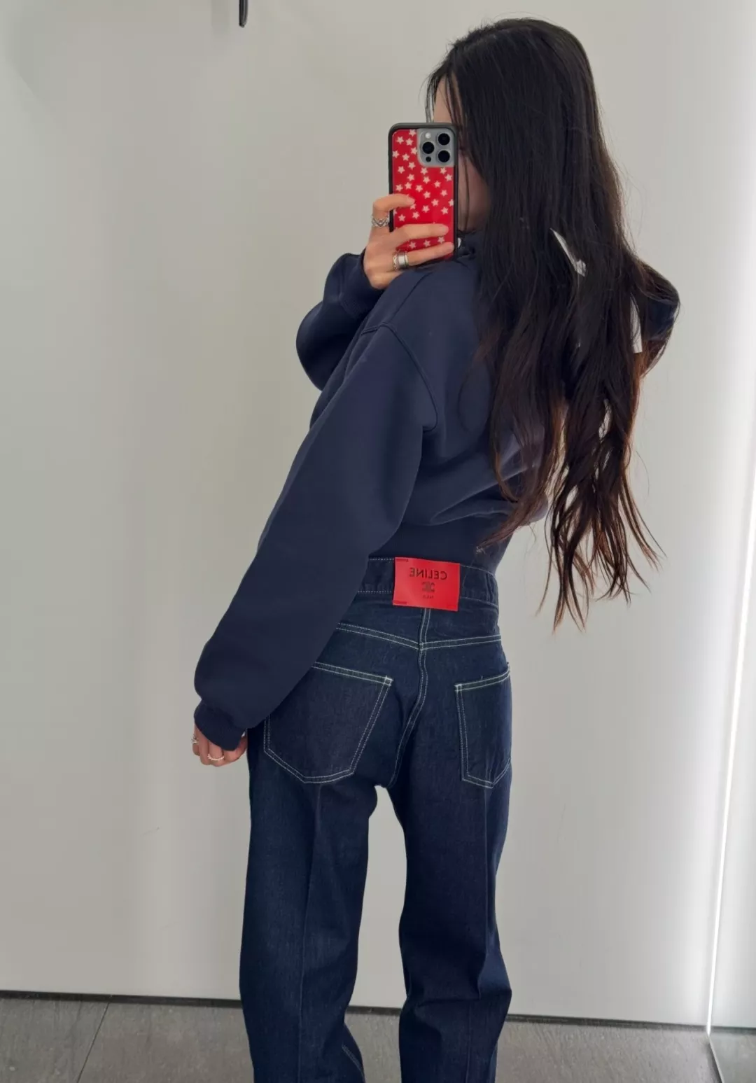 셀린느 레드 가죽 라벨 포인트 데님 팬츠 상세 이미지 10