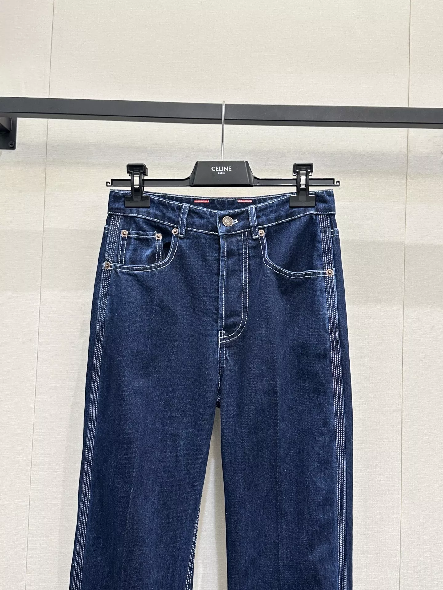 셀린느 레드 가죽 라벨 포인트 데님 팬츠 상세 이미지 2