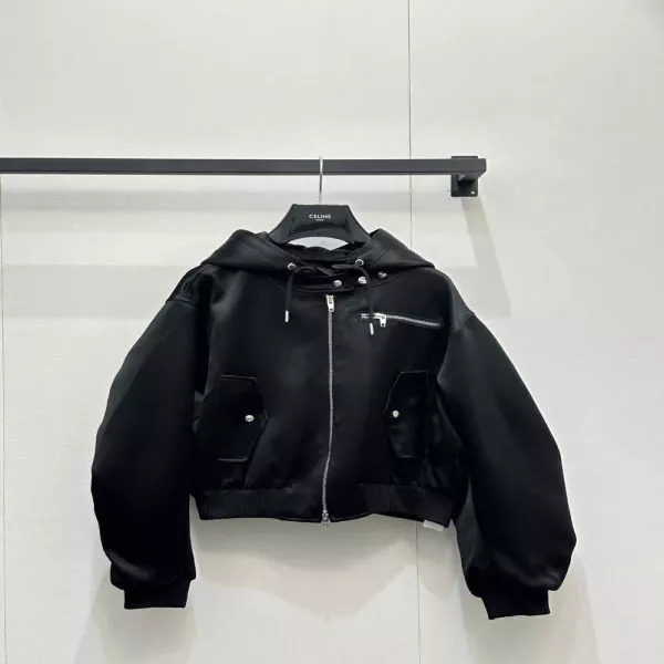 셀린느 블랙 새틴 후드 점퍼