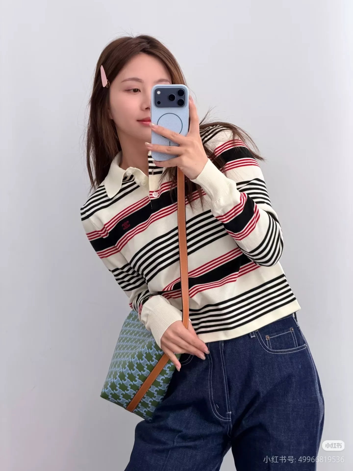 셀린느 클래식 스트라이프 폴로 니트 탑 상세 이미지 12