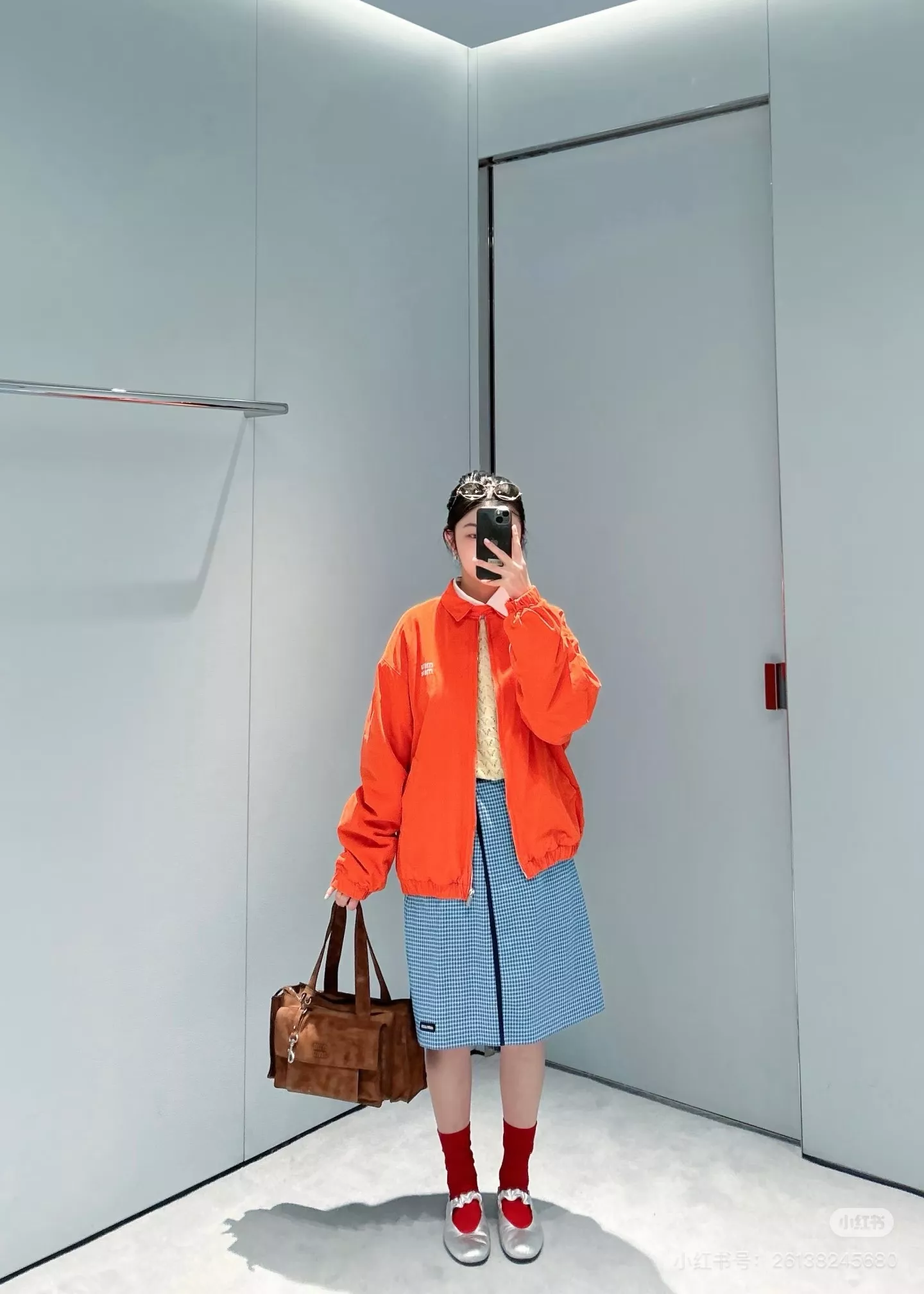 미우미우 블루 체크 랩 스타일 스커트 상세 이미지 13
