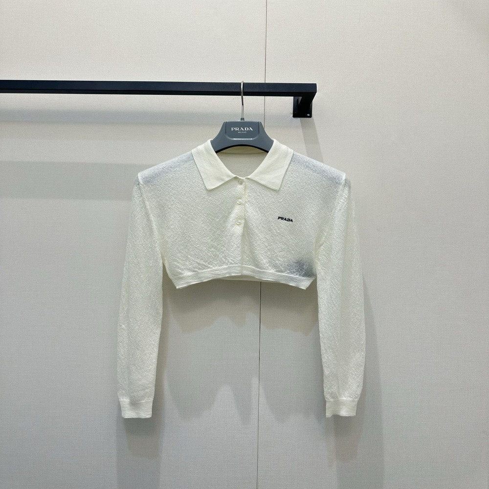 프라다 폴로 카라 크롭 니트 탑