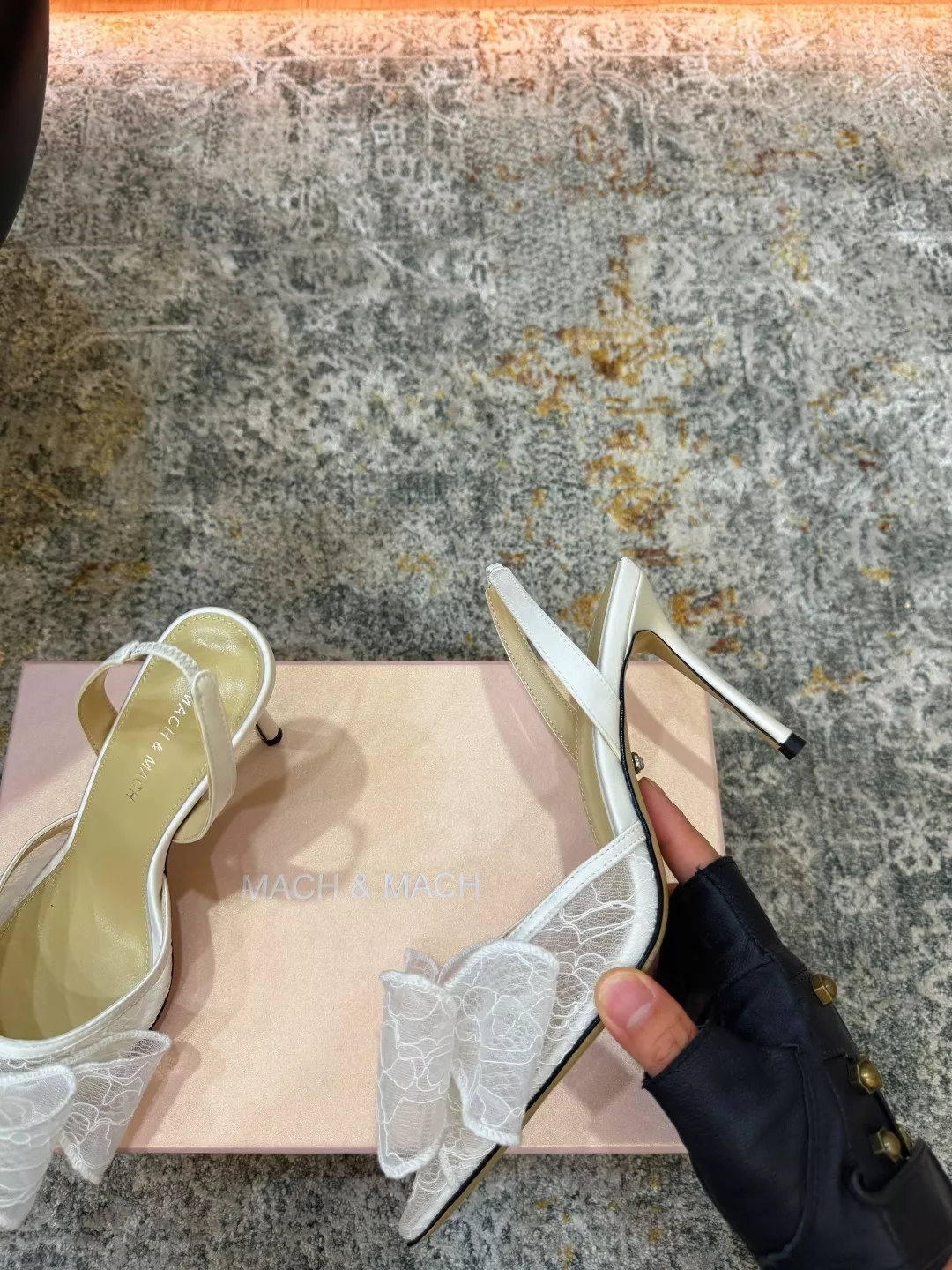 마흐앤마흐 레이스 장식 슬링백 힐 상세 이미지 4