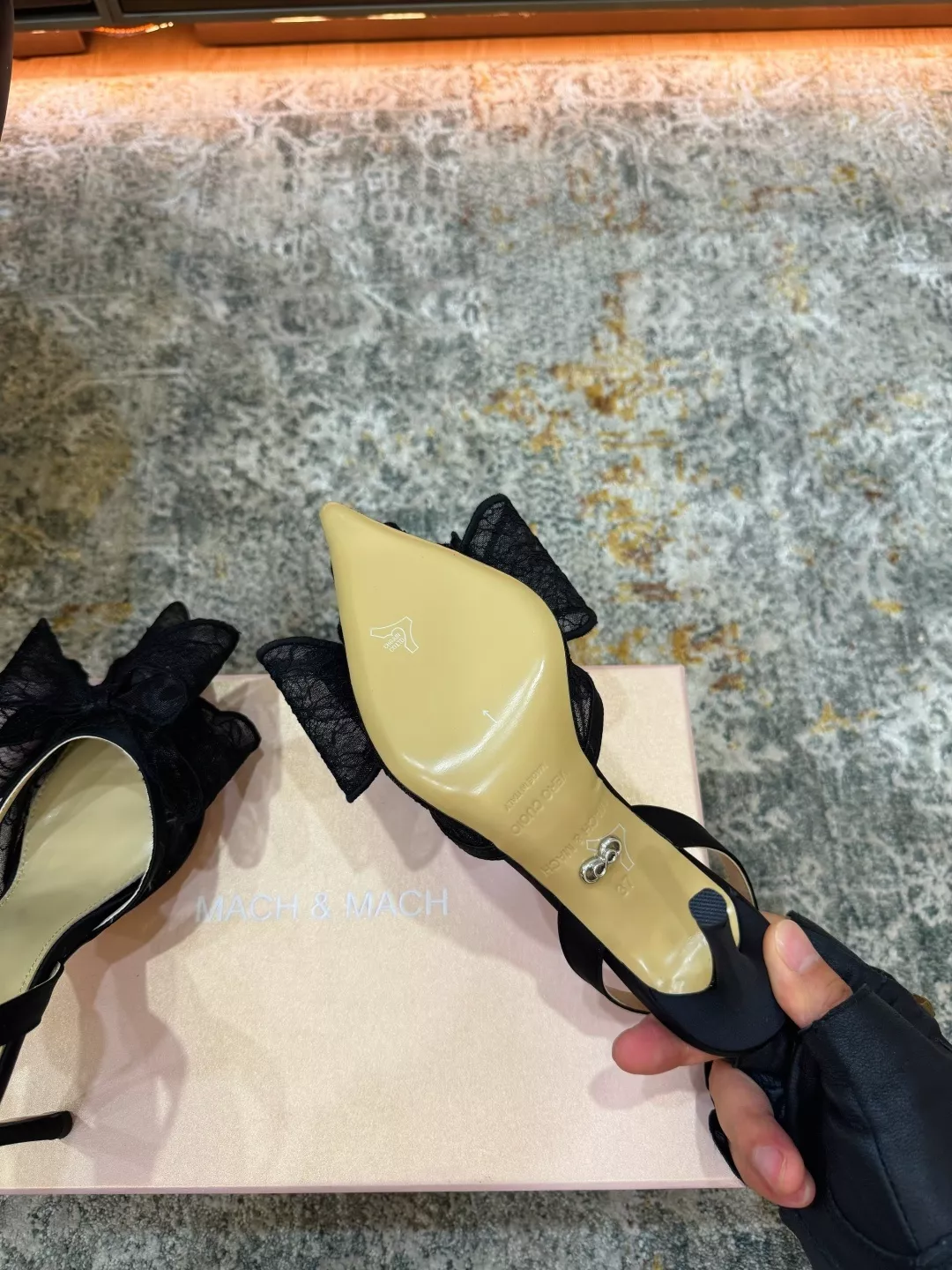마흐앤마흐 레이스 리본 장식 슬링백 힐 상세 이미지 6
