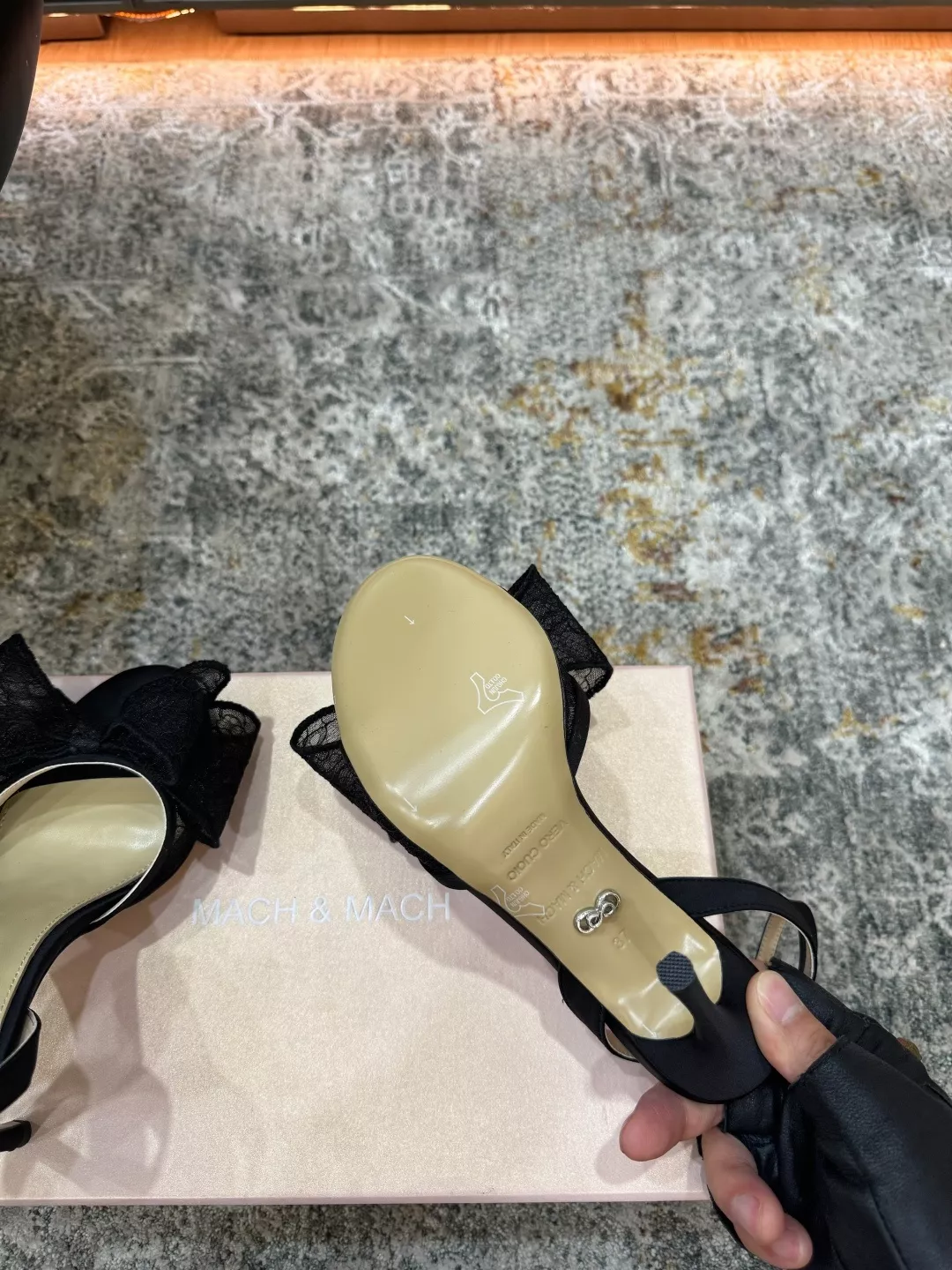 마흐앤마흐 레이스 리본 장식 하이힐 샌들 상세 이미지 6