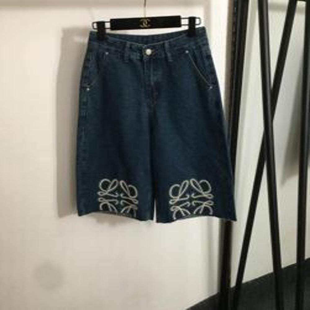 로에베 로고 자수 5부 데님 쇼츠