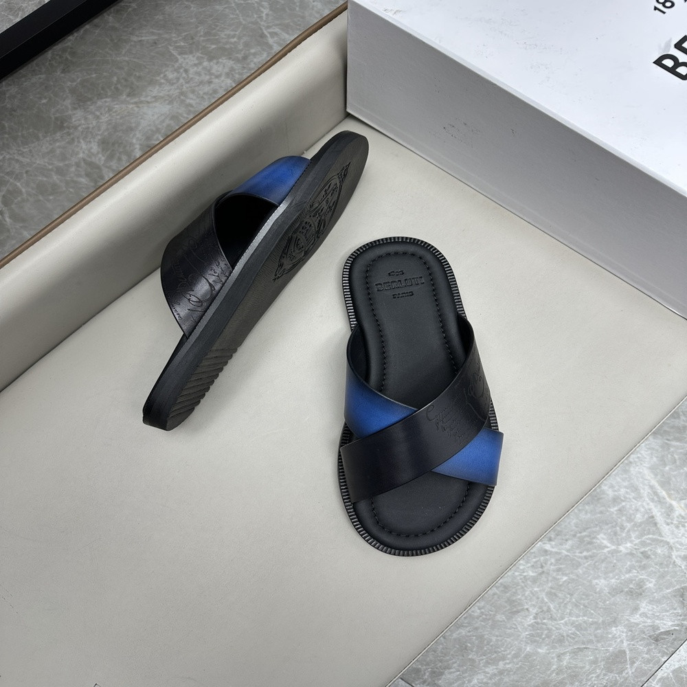 벨루티 수제 스크리토 감성 가죽 슬라이드