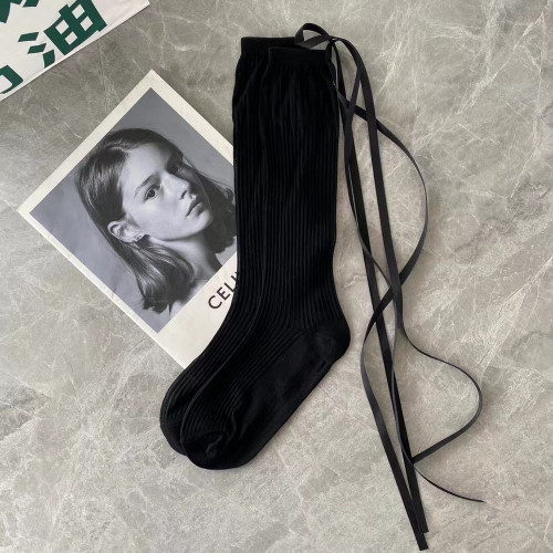 디올 리본 포인트 골지 롱삭스